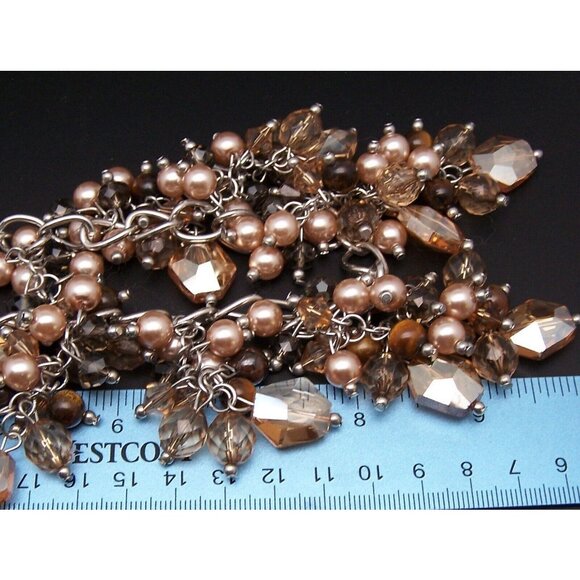 EL Erica Lyons Brown Faceted Glass Beads Necklace Faux Pearls Silver Tone Adjust - Picture 5 of 6